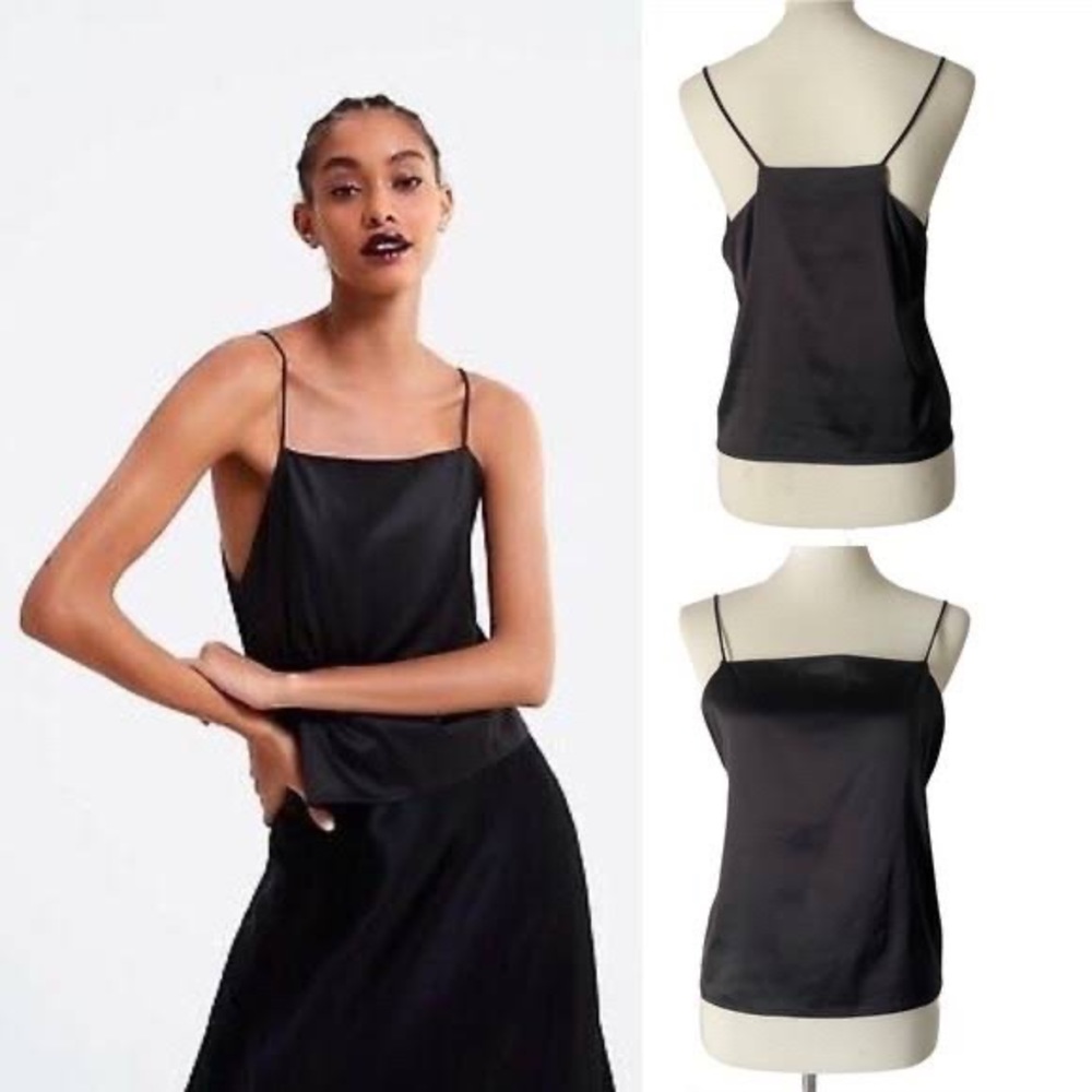 Zara Black Square Neck Silk Tank